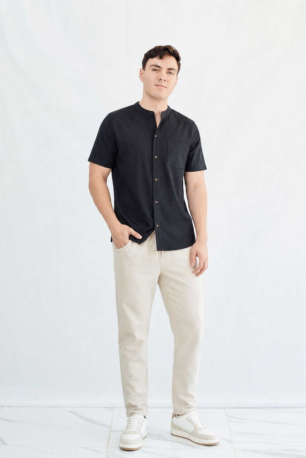 CAMISA DE LINO CUELLO MAO DB – Sofisticación Natural