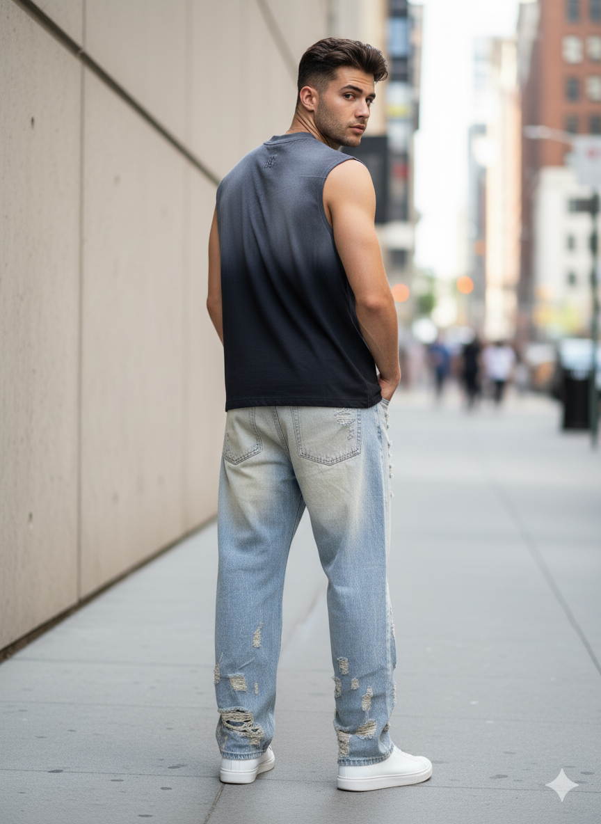 Pantalón Acid Wash de Mezclilla Rígida Premium