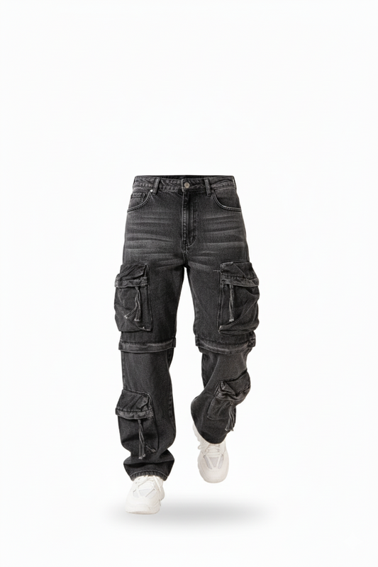 Pantalón Cargo Negro Convertible a Short de Mezclilla Rígida Premium