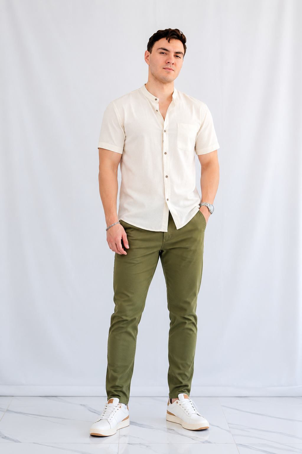CAMISA DE LINO CUELLO MAO DB – Sofisticación Natural