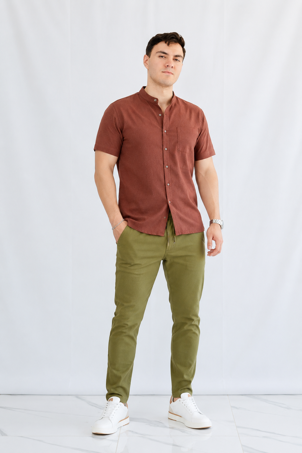 CAMISA DE LINO CUELLO MAO DB – Sofisticación Natural