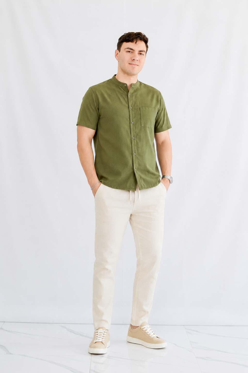 CAMISA DE LINO CUELLO MAO DB – Sofisticación Natural