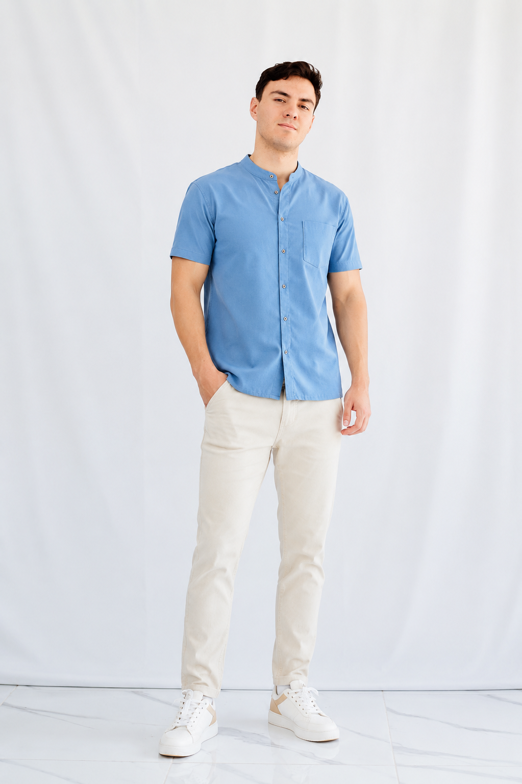 CAMISA DE LINO CUELLO MAO DB – Sofisticación Natural