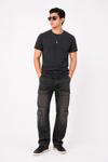 Pantalón Cargo Acid Wash Negro de Mezclilla Rígida Premium