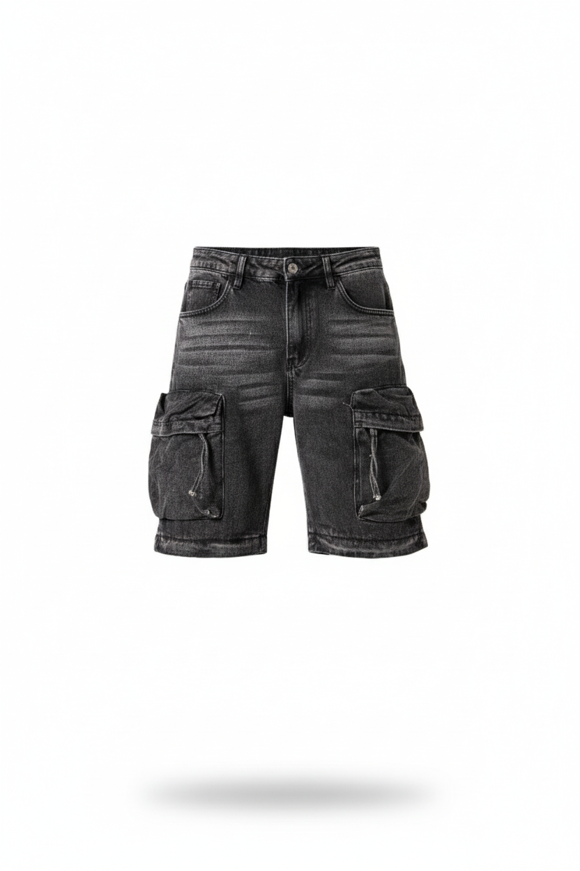 Pantalón Cargo Negro Convertible a Short de Mezclilla Rígida Premium